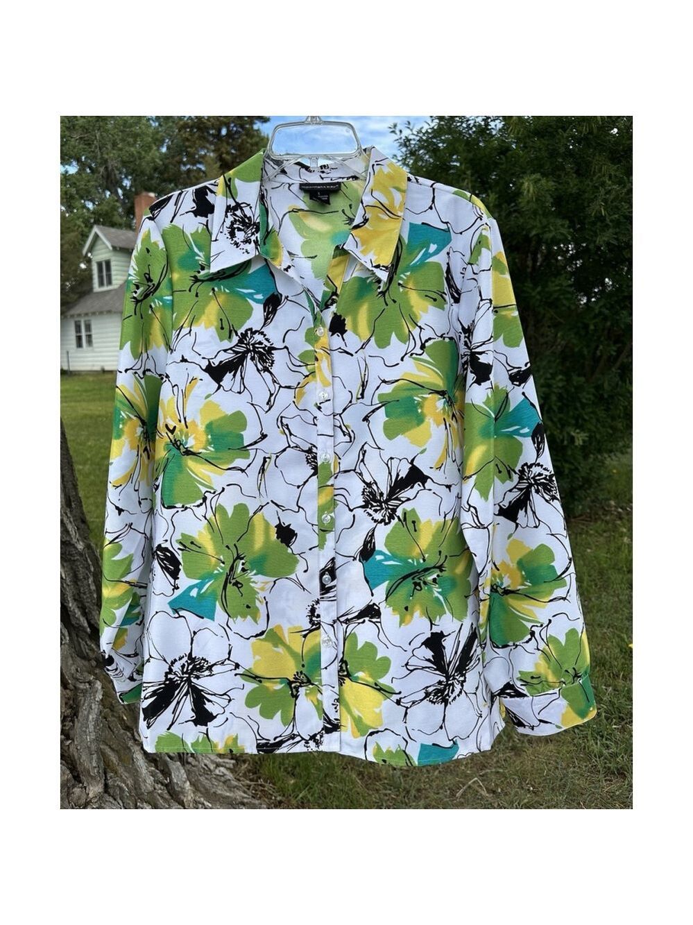 Moonlight Bay Vibrant Sheen Blouse Womens Large Button-down Career Vacation